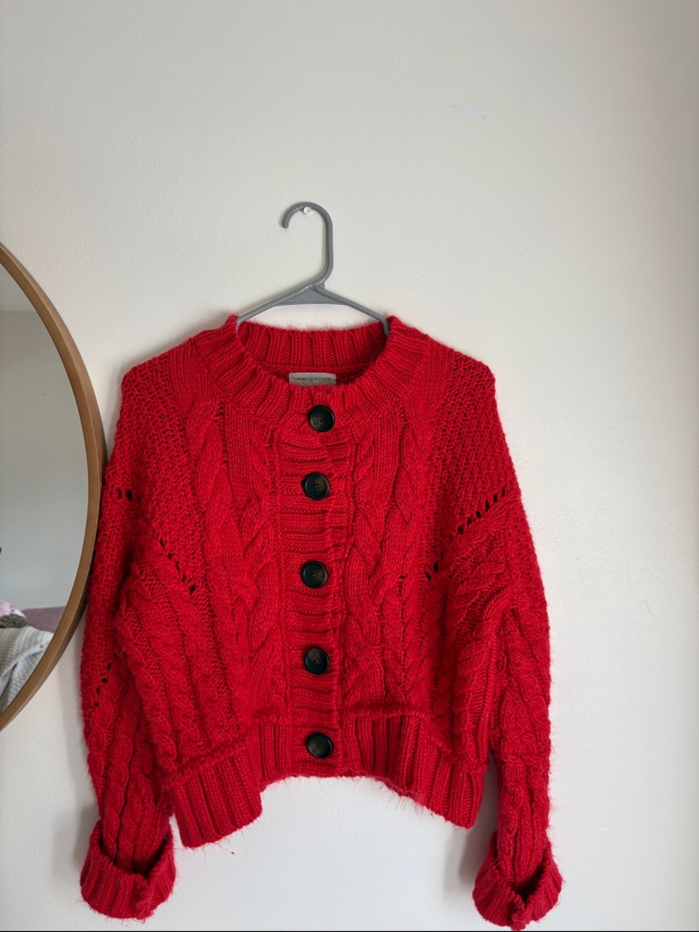 Urban Outfitters Cozy Red Cable-Knit Button Cardigan Sweater